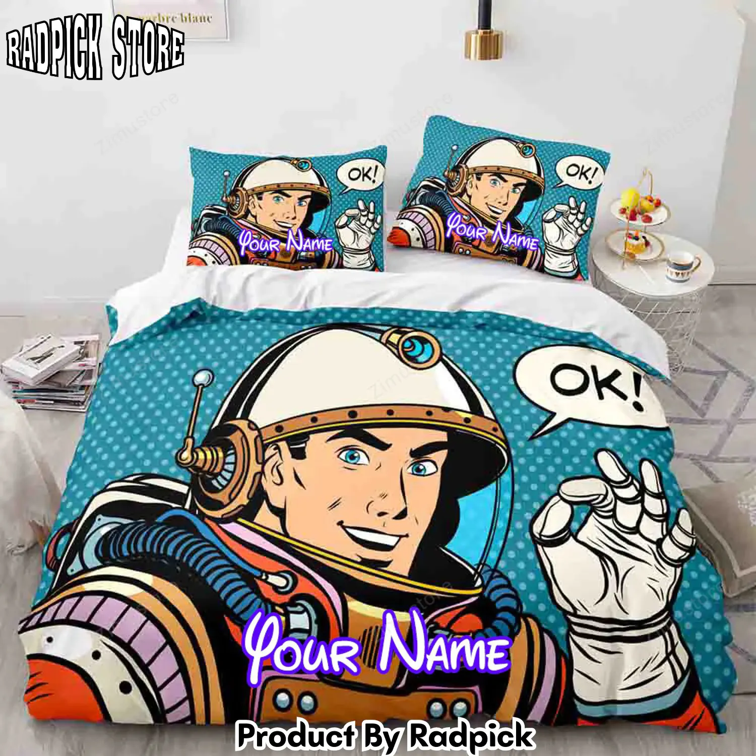 Radpick space astronaut personalized name bedding set duvet cover comforter bed sheets6341 rp3272113